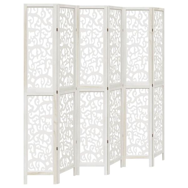 vidaXL Room Divider 6 Panels White Solid Wood Paulownia