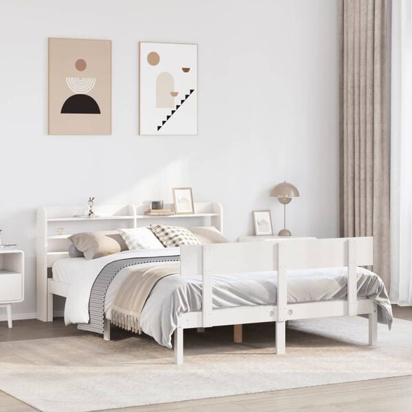 vidaXL Bed Frame without Mattress White 120x190 cm Small Double Solid Wood Pine