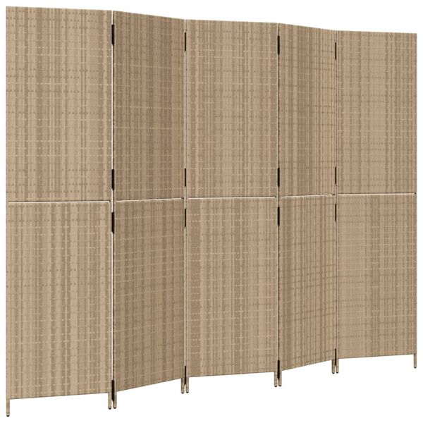 vidaXL Room Divider 5 Panels Beige Poly Rattan