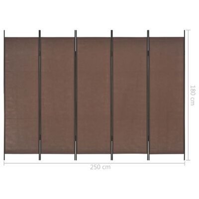 vidaXL 5-Panel Room Divider Brown 250x180 cm