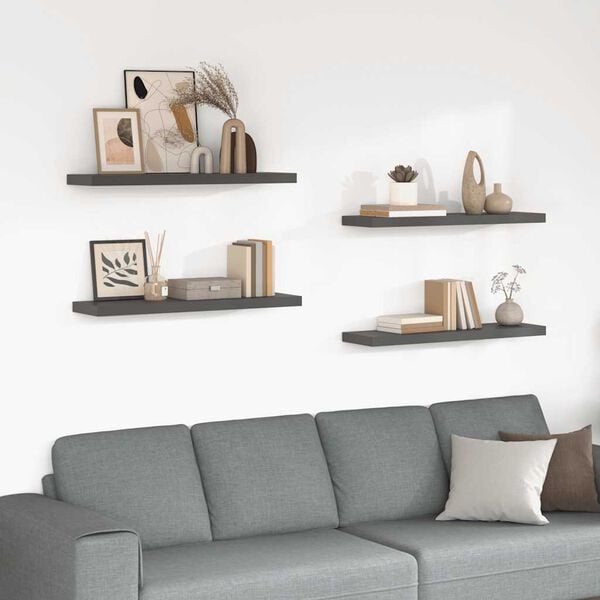vidaXL Floating Wall Shelves 4 pcs High Gloss Grey 90x23.5x3.8 cm MDF