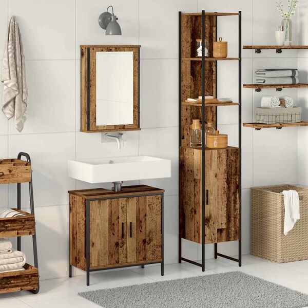 vidaXL Bathroom Furniture Set with Shelf 3 pcs Brown Engineered wood
