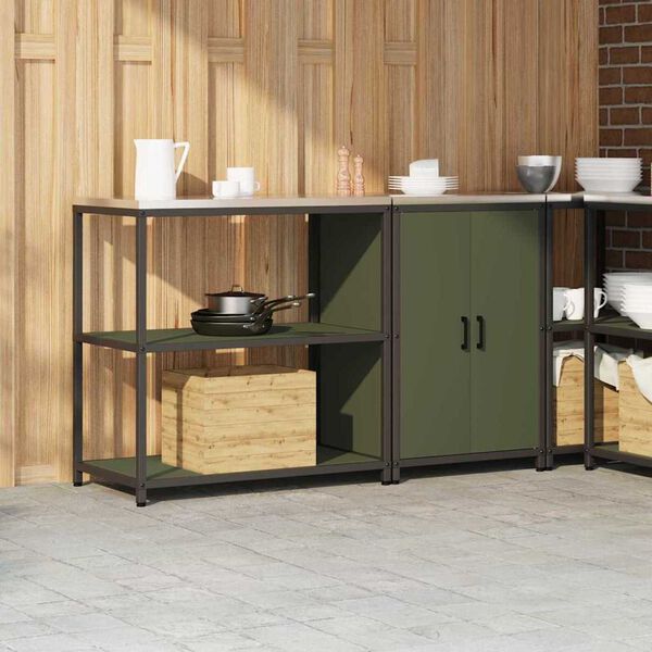 vidaXL Kitchen Storage Set 2 pcs Olive Green Cold-rolled Steel