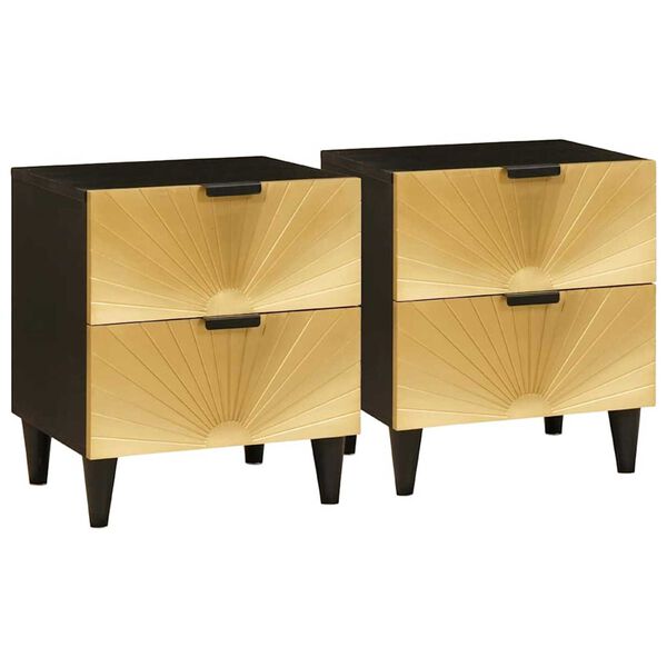 vidaXL Bedside Cabinet 2 pcs Black and Gold 40 x 33.5 x 46 cm