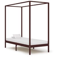 vidaXL Canopy Bed Frame Dark Brown Solid Pine Wood 90x200 cm