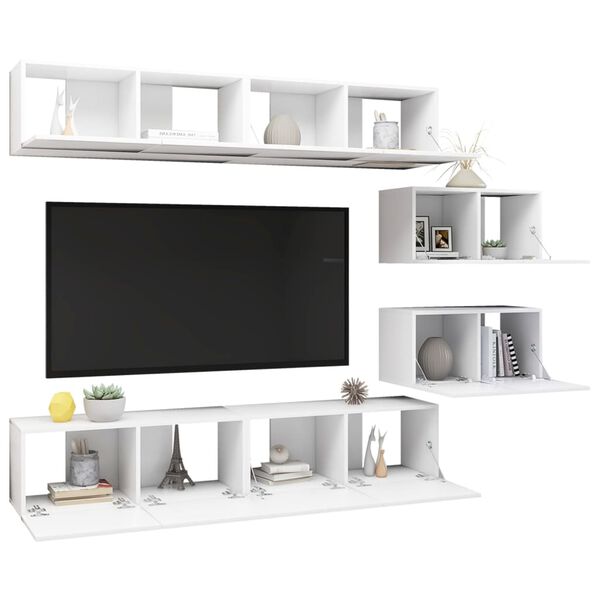 vidaXL 6 Piece TV Cabinet Set White Engineered Wood