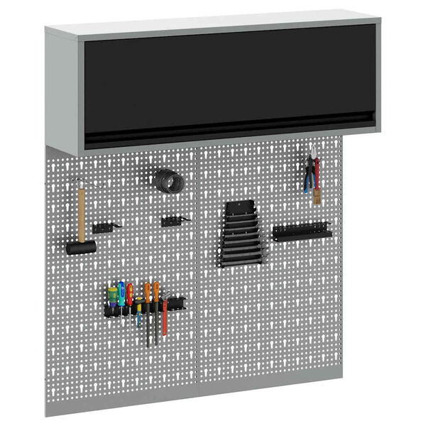 vidaXL Tool Cabinet and Pegboard Set 3 pcs Black 100 x 25 x 115 cm