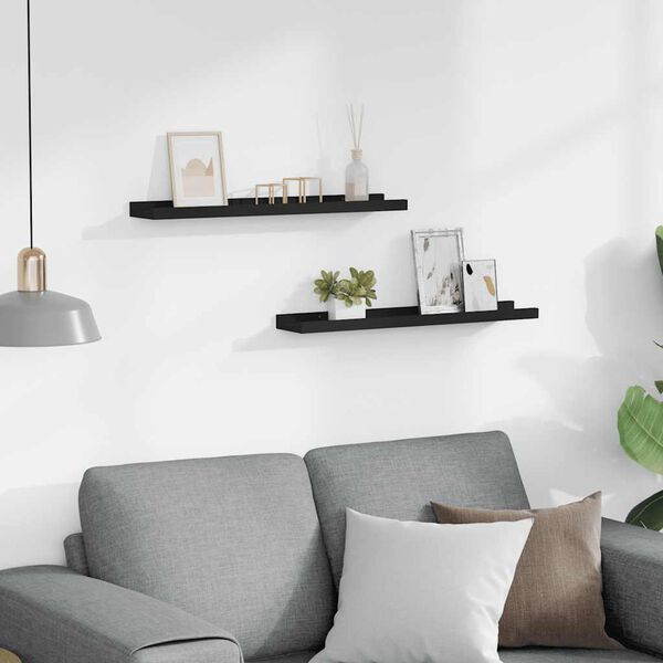 vidaXL Picture Frame Ledge Shelves 2 pcs Black 60x9x3 cm MDF