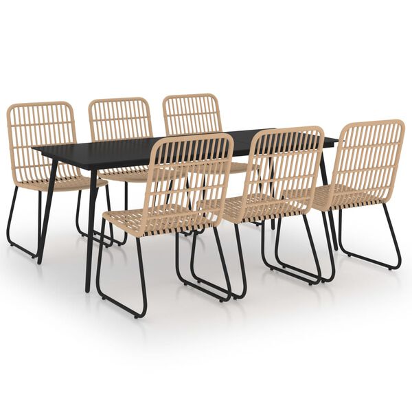 vidaXL 7 Piece Outdoor Dining Set Poly Rattan and Glass
