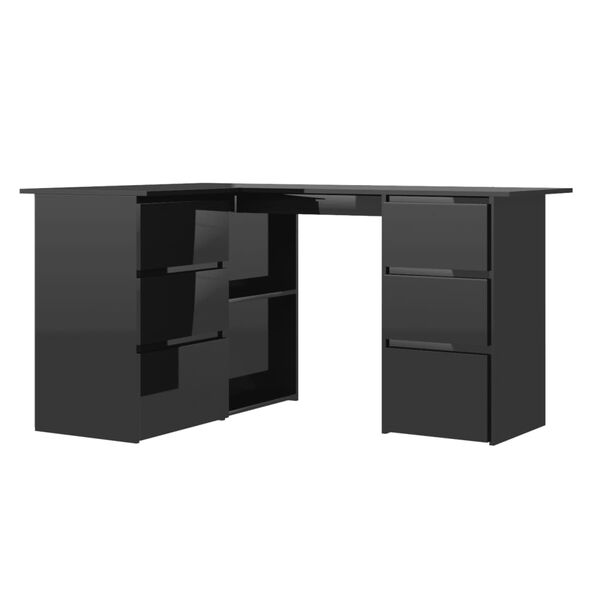 vidaXL Corner Desk High Gloss Black 145x100x76 cm Engineered Wood