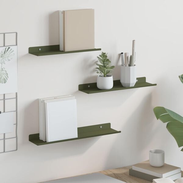 vidaXL Floating Shelf 3 pcs Olive Green 40 x 9 x 2.5 cm Steel