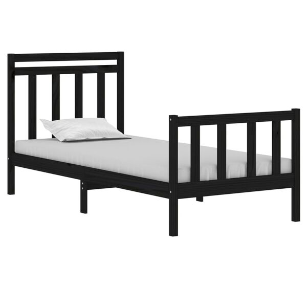 vidaXL Bed Frame without Mattress Black 75x190 cm Small Single Solid Wood