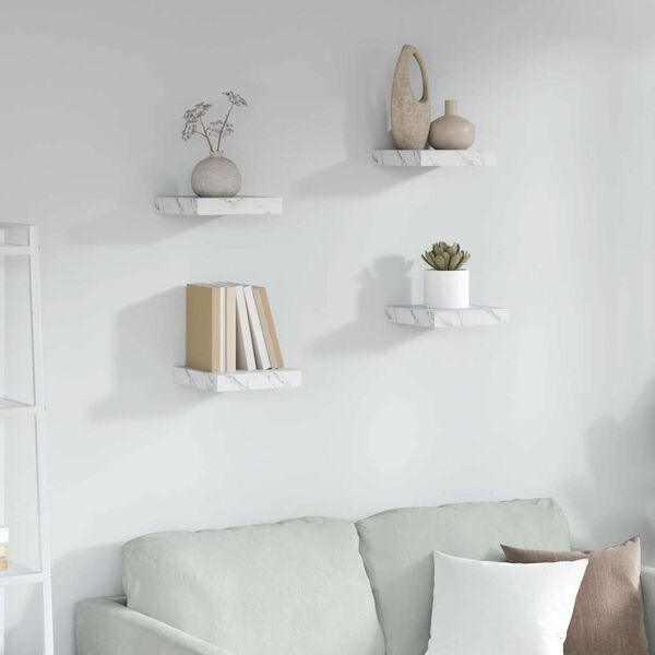 vidaXL Wall Shelf 4 pcs White Marble 23 x 23.5 x 4 cm Engineered Wood