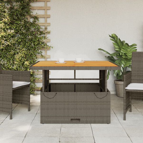 vidaXL Garden Table Grey 110x110x71 cm Poly Rattan and Acacia Wood