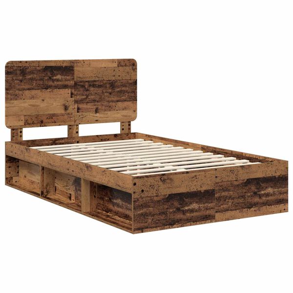 vidaXL Bed Frame with Headboard Old Wood 120 x 200 cm Solid Pine Wood