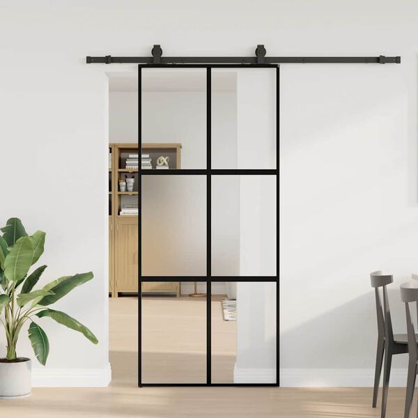 vidaXL Sliding Door with Hardware Set Black 90x205 cm Tempered Glass