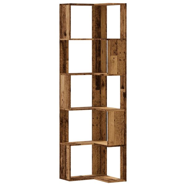 vidaXL Corner Bookcase 5-Tier Old Wood 50x50x179 cm Engineered Wood