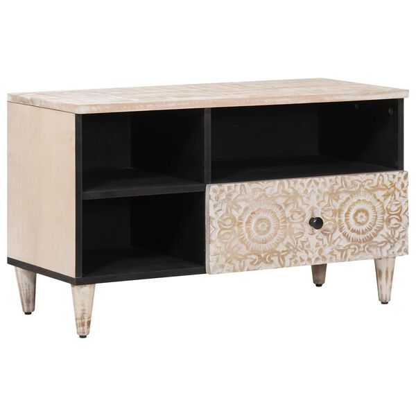 vidaXL TV Cabinet with Drawer White 80 x 33.5 x 46 cm Solid Mango Wood