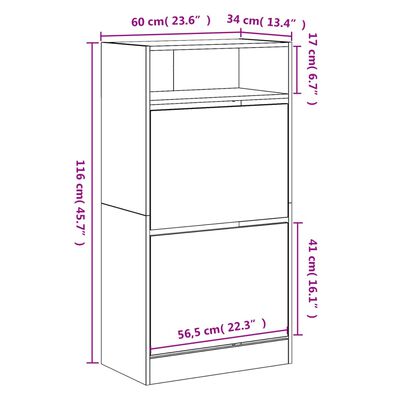 vidaXL Shoe Cabinet Grey Sonoma 60x34x116 Engineered Wood