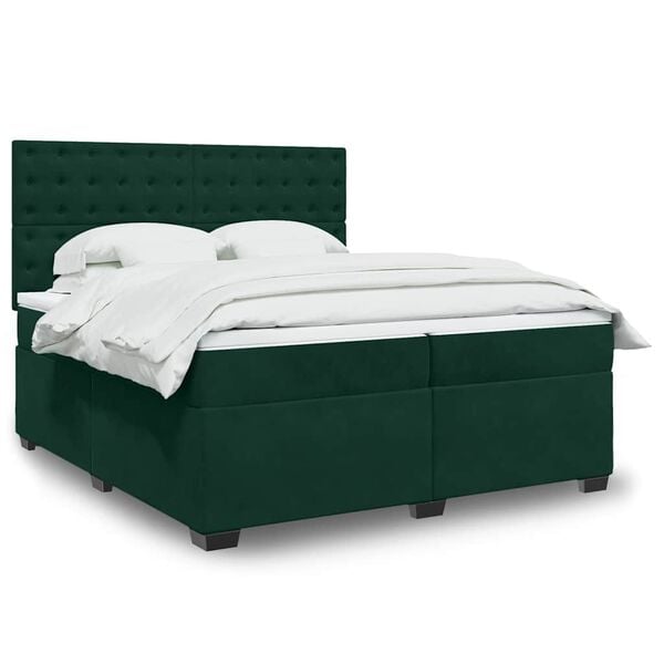 vidaXL Box Spring Bed with Mattress Dark Green 200x200 cm Velvet