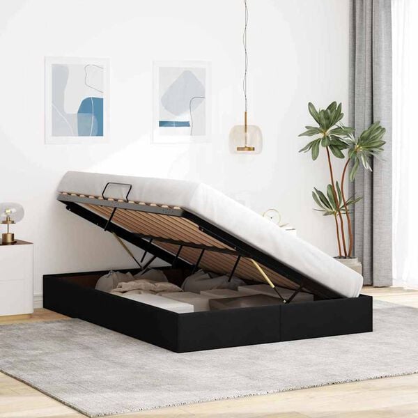 vidaXL Storage Bed with Mattress Black 135 x 190 cm Fabric