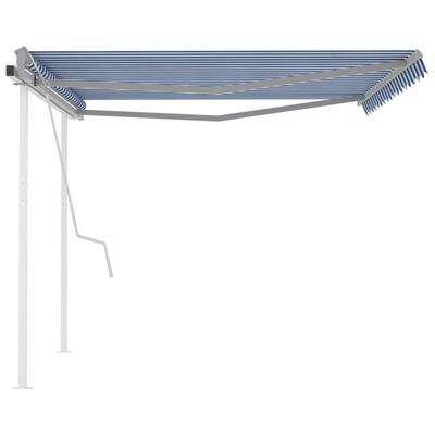 vidaXL Manual Retractable Awning with Posts 4.5x3 m Blue and White
