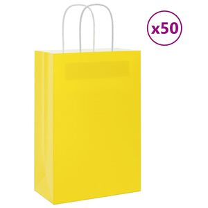 vidaXL Paper Bags 50 pcs with Handles Yellow 21x11x31 cm