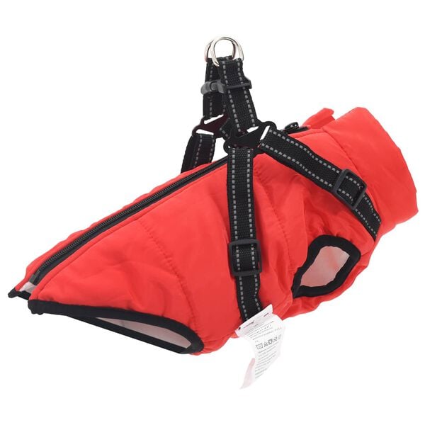 vidaXL Dog Coat with Harness Red L24 Fleece and Polyester