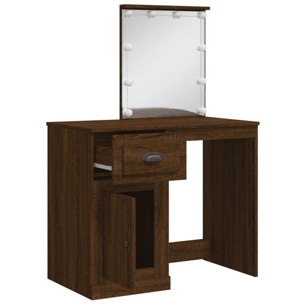 vidaXL Dressing Table with LED Lights Brown Oak 90x42x132.5 cm
