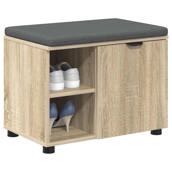 vidaXL Hall Bench with Cushion with Shelf Sonoma Oak 60 x 38 x 46 cm