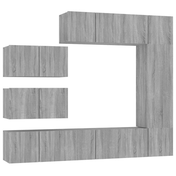 vidaXL 8 Piece TV Cabinet Set Grey Sonoma Engineered Wood