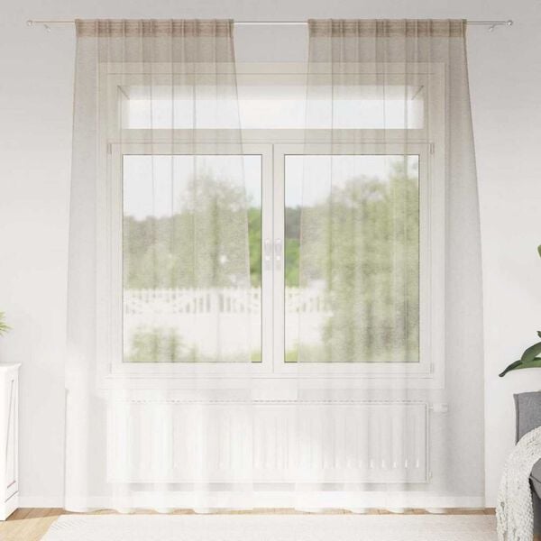 vidaXL Voile Curtain with Curtains 2 pcs Sand 245 x 140 cm Polyester