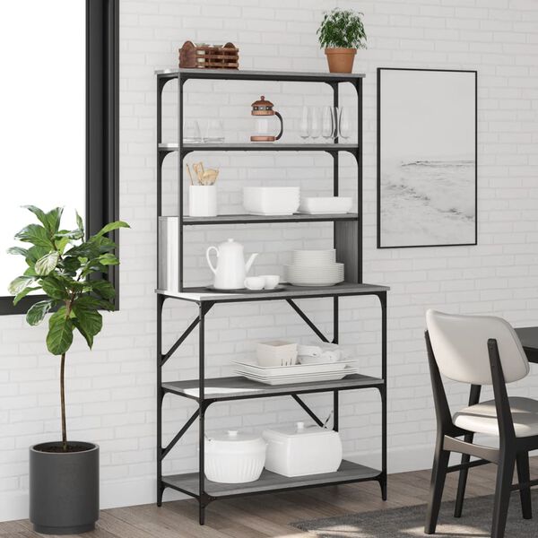 vidaXL Baker's Rack 6-Tier Grey Sonoma 90x40x180 cm Engineered Wood