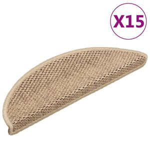 vidaXL Stair Mat | Set of 15 | Sand | 89% Polypropylene, 5% Polyester, 6% Cotton