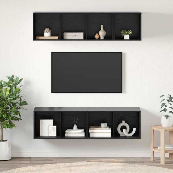 vidaXL TV Cabinet Set Wall-mounted 3 pcs Black Oak Engineered Wood