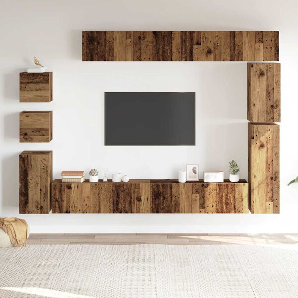 vidaXL 9 Piece TV Cabinet Set Wall-mounted Old Wood Engineered Wood