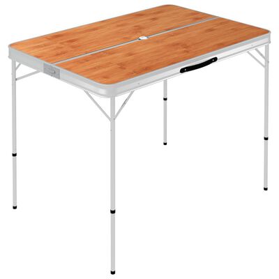 vidaXL Folding Camping Table with 2 Benches Aluminium Brown