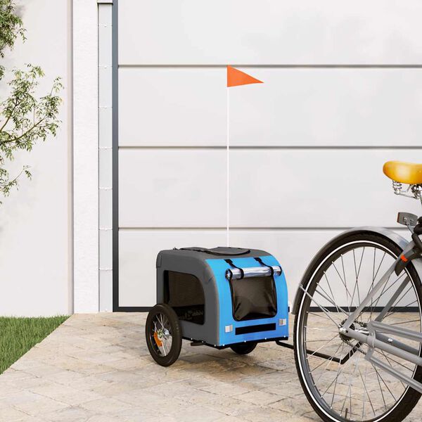 vidaXL Pet Bike Trailer Blue and Grey Oxford Fabric and Iron