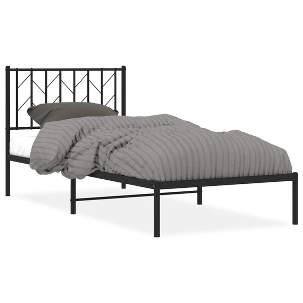 vidaXL Metal Bed Frame without Mattress with Headboard Black 90x200cm