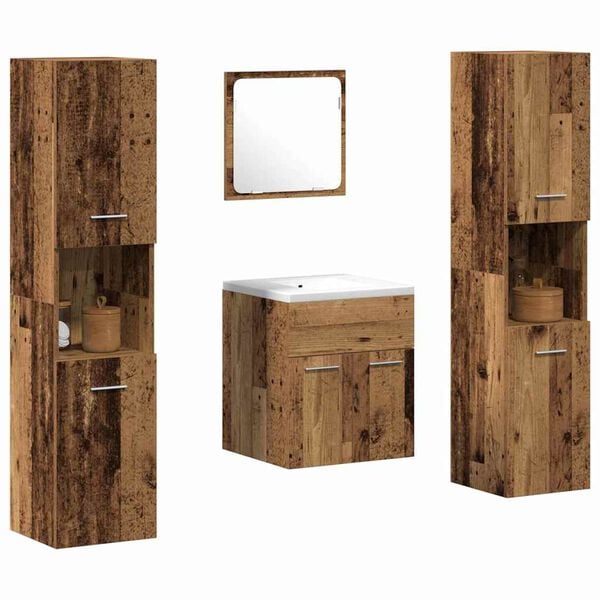 vidaXL Bathroom Furniture Set with Door 4 pcs Old Wood Engineered Wood