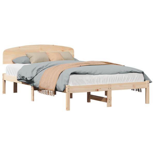 vidaXL Bed Frame with Headboard Natural 120 x 190 cm Solid Pine Wood
