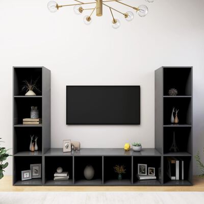 vidaXL TV Cabinets 3 pcs Grey 142.5x35x36.5 cm Engineered Wood