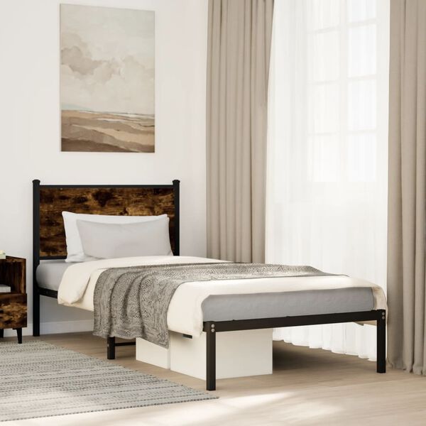 vidaXL Metal Bed Frame without Mattress Smoked Oak 80x200 cm