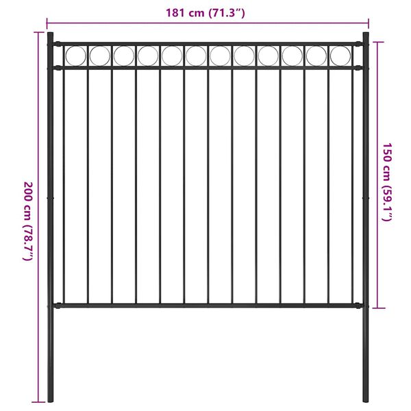 vidaXL Garden Fence Steel 1.7x1.5 m Black