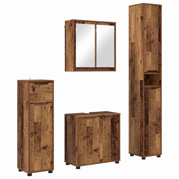 vidaXL Bathroom Furniture Set with Door 4 pcs Old Wood Engineered Wood