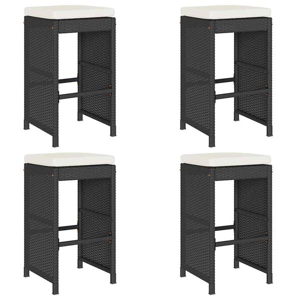 vidaXL Garden Bar Stools with Cushions 4 pcs Black Poly Rattan