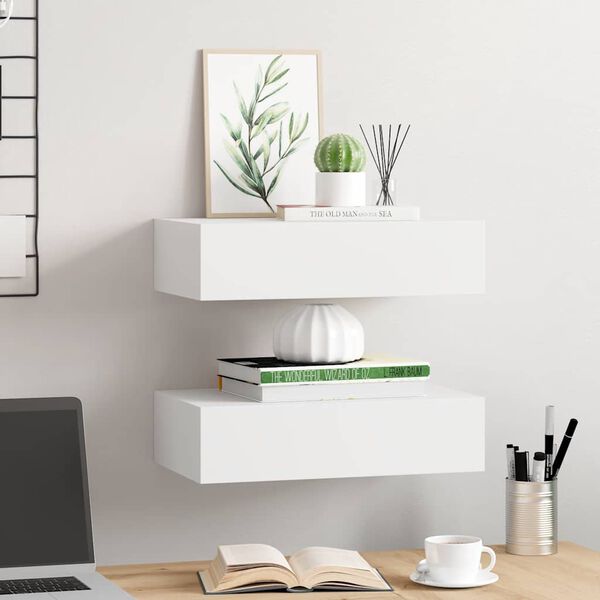 vidaXL Wall-mounted Drawer Shelves 2 pcs White 40x23.5x10 cm MDF