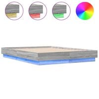 vidaXL Bed Frame with LED Lights Grey Sonoma 120x190 cm Small Double