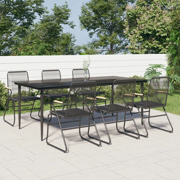 vidaXL 7 Piece Garden Dining Set Black PVC Rattan