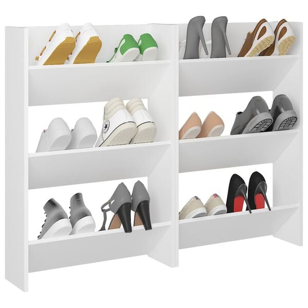 vidaXL Wall Shoe Cabinets 2 pcs White 60x18x90 cm Engineered Wood